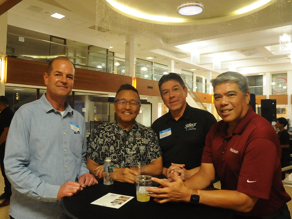 (From left) James S. Herbert IIII, general manager, Triple J Five Star Wholesale Foods Inc., board member of the Guam Chamber; Ernie Galito, business development director, Atkins Kroll Inc. and chairman of the Guam Chamber; Frank J. Campillo, health plan administrator, Calvo’s SelectCare; and Phillip Santos, account executive Matson Navigation Co; both board members. 