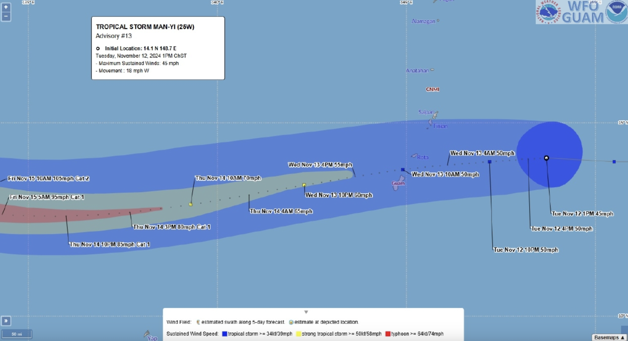 Guam in COR2 as Tropical Storm Man-yi approaches 