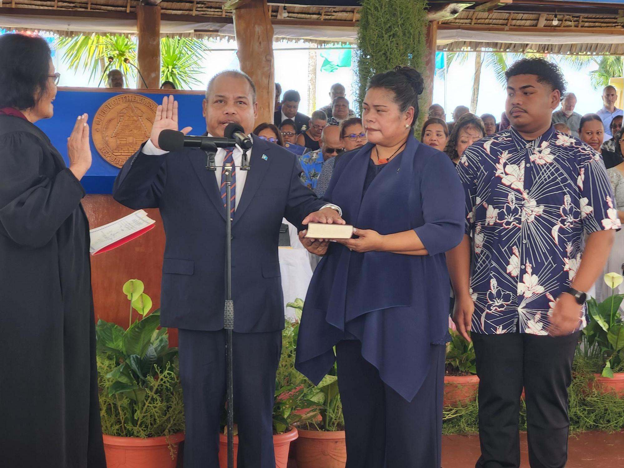 Vice President Raynold Oilouch swears into office on Jan. 16. Photo by Maureen Maratita.